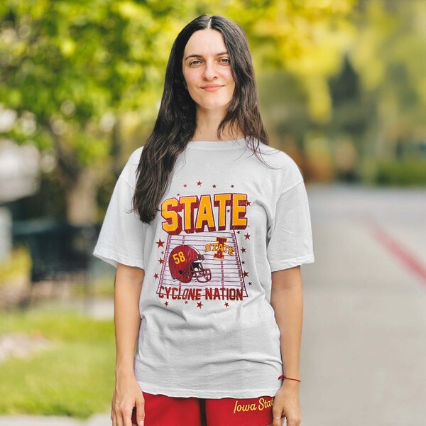 Chicka-D Women's I-State Football Helmet White T-Shirt